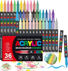 36 Colors Soft Brush Tip Acrylic Markers Set, Paint Pens for Rock, Wood, Fabric, Canvas, Glass, DIY Crafts, Waterproof Paint Markers, Vibrant Acrylic Pens for Artists and Art Projects outdoorfun
