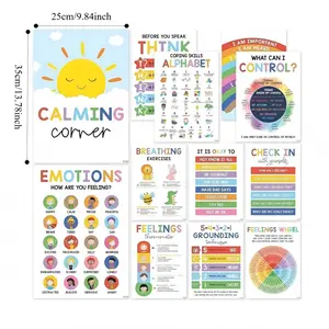 12 Pcs Calming Corner Posters for Classroom - Laminated Feelings Wheel & Emotion Regulation Charts for Kids | Social Emotional Learning (SEL) Classroom Decor | Durable 10x14 Calm Down Corner Wall Posters for Home, School, Therapy Office