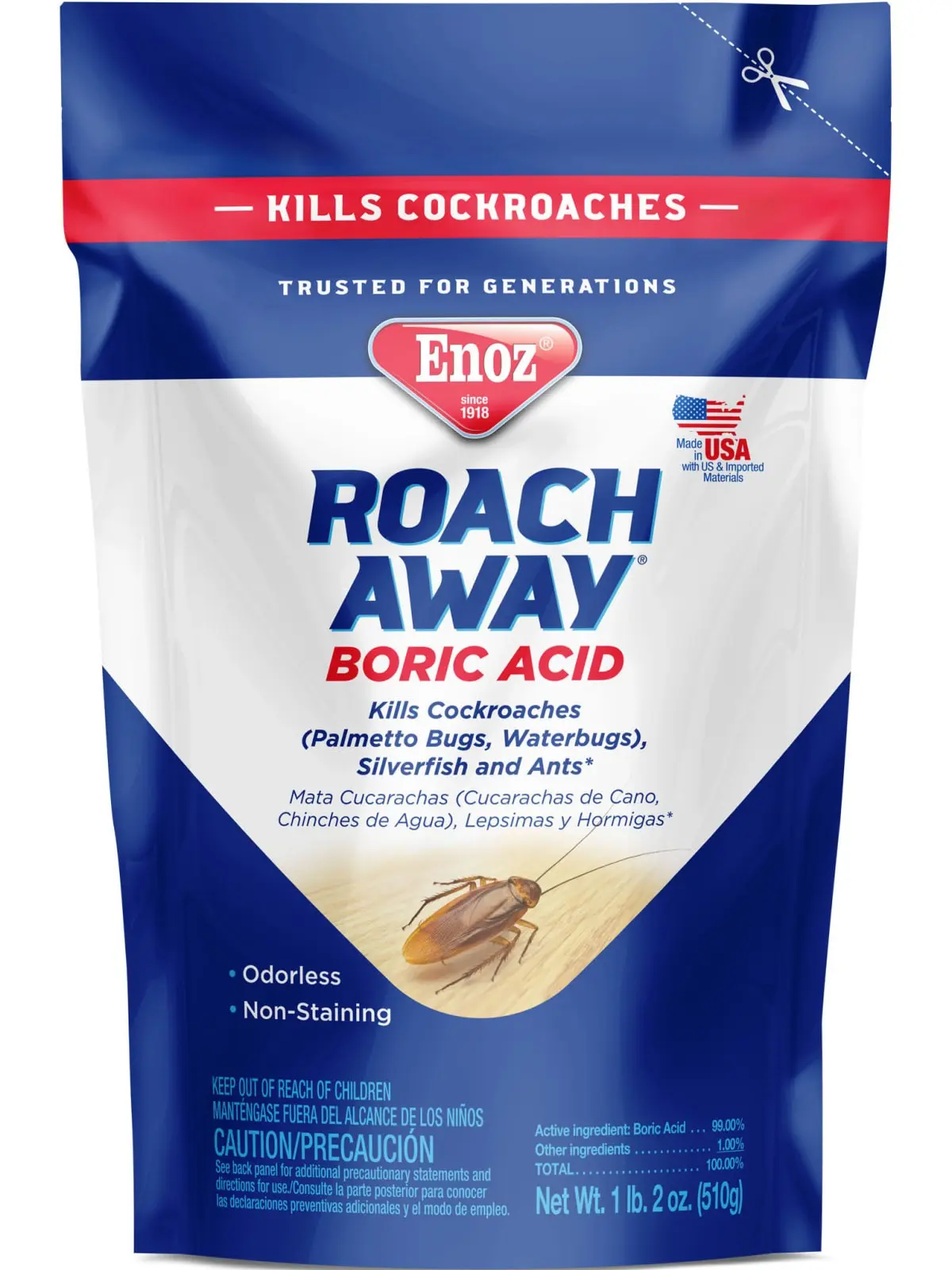 18 oz Boric Acid Roach Killer Powder, Odorless Indoor Wall & Home Pest Control for Roaches, Ants, Silverfish, Waterbugs, Palmetto Bugs