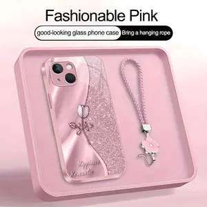 Suitable for [iPhone 13 Mini] high-end phone case🥰，drop-resistant and fingerprint-resistant，Includes a free four-leaf clover lanyard. Features a premium, minimalist printed design—not sequins YM99