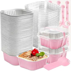 60 Pack Mini Cake Pans with  Foil Pans Square  Pans with  Cupcake Liners for Birthday Wedding Party  (, 5 oz)
