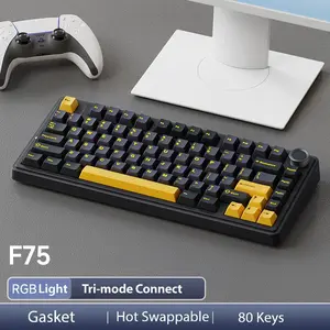 AULA F75 Keyboard 75 Percent Wireless Mechanical Gaming Keyboard, Gasket Hot Swappable Custom Keyboard, RGB Rainbow Backlit, Tri-Mode 2.4GHz/Type-C/BT5.0 Creamy keyboards Budget keyboard, Bluetooth Office Computer Volume Knob