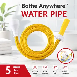 No-Install Tub Faucet Sprayer with 5 ft. Shower Hose Tub Spout Attachment – Portable Mesh Shower Bag for Cat Grooming, Hair Washing