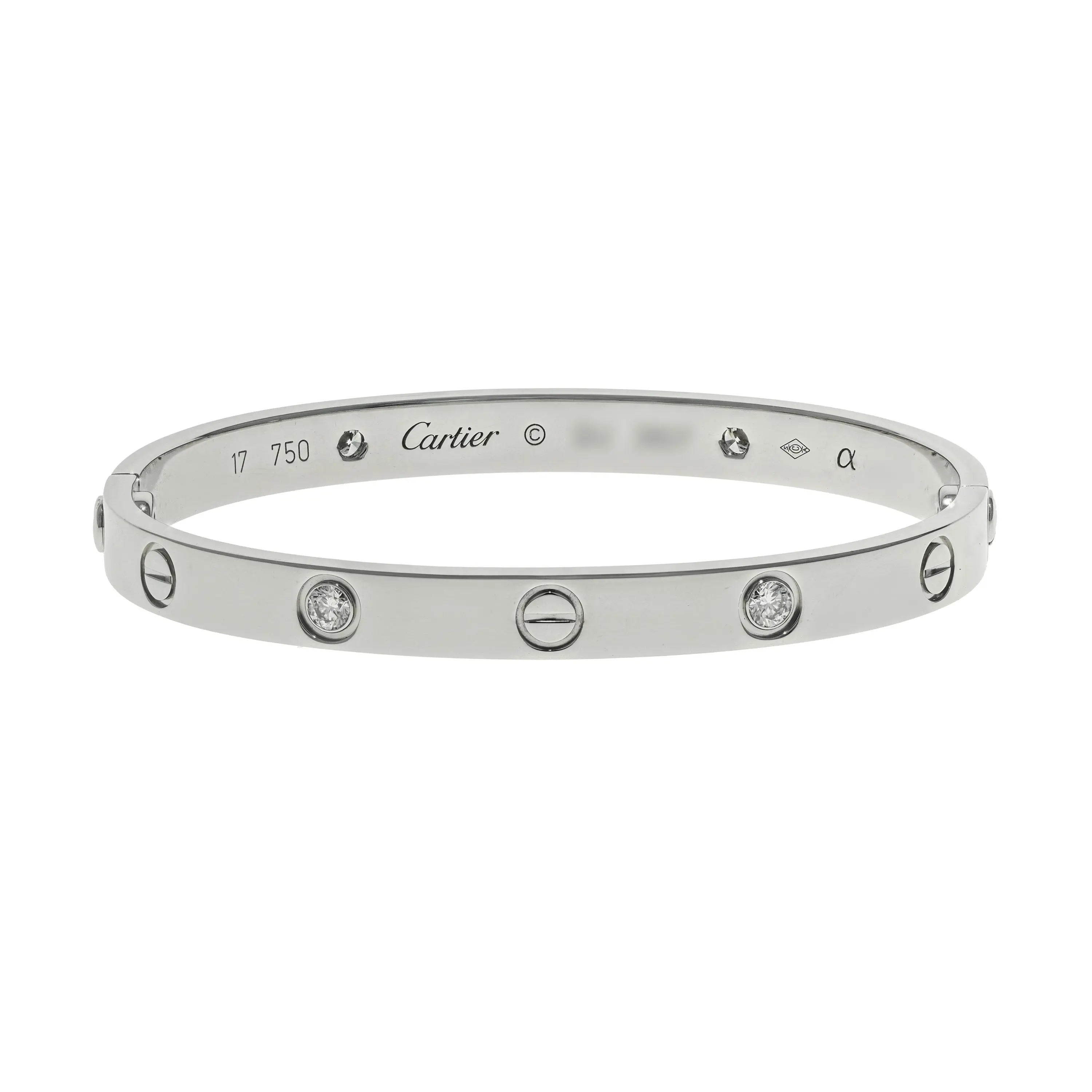 Pre-owned Cartier 4 Diamond Love Bracelet Size 17