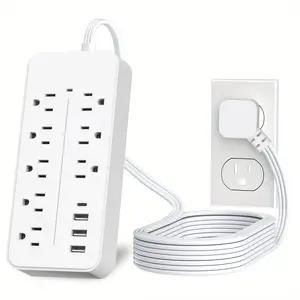 Flat Plug Surge Protector Power Strip With 5 Ft Flat Extension Cord, 4 USB Charging Ports (3 USB A Ports & 1 USB C Ports), 8 AC Outlets, Compact Desk Charging Station Wall Mount For Home, School, Dorm, Office, Travel