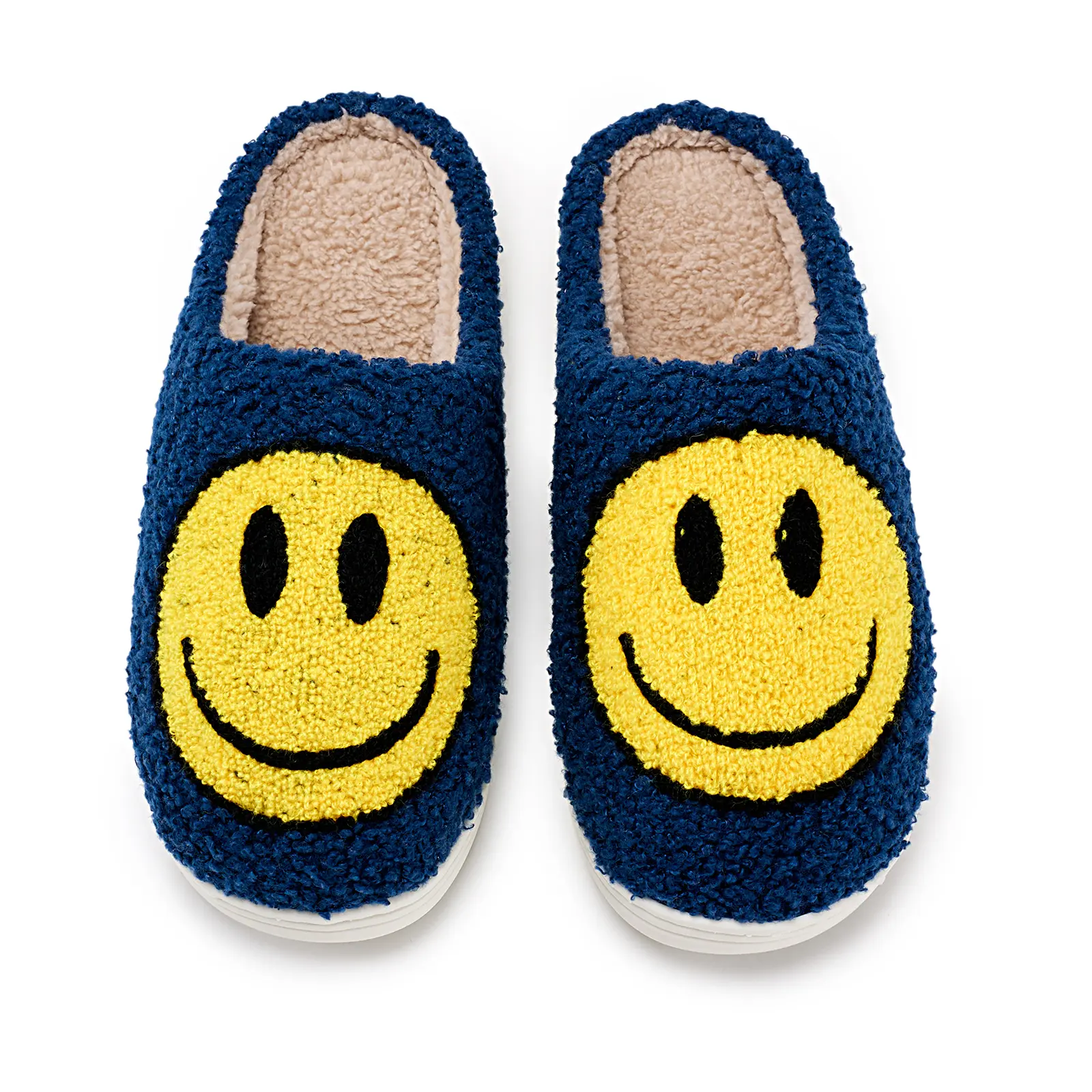 Kids' Cartoon Smile Print Plush Slippers - Warm Winter Fleece Slip-on Home Shoes Super Soft Cotton
