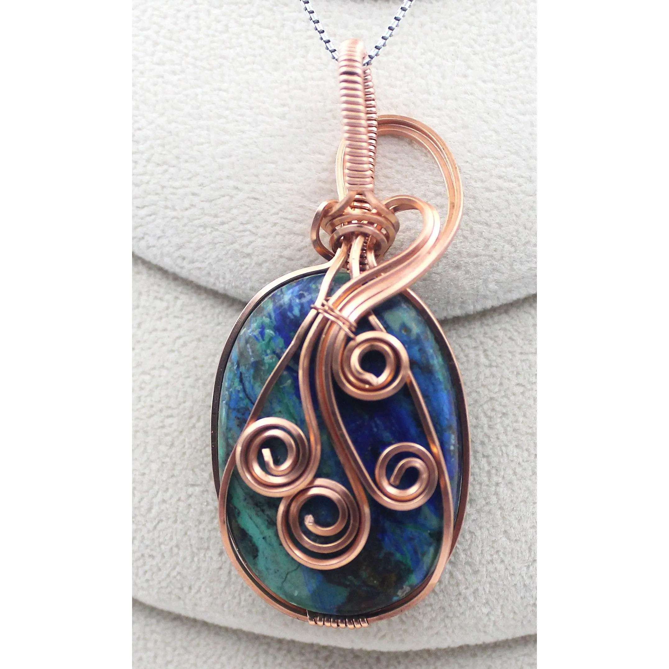 Raw Copper "Blue Bird" Azurite/Malachite with Cuprite Pendant Necklace