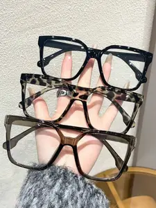 Women's Plastic Large Frame Glasses Set, Fashionable Casual Style, Durable PC Lenses, Simple Design, All Seasons Wear, Trendy Accessories