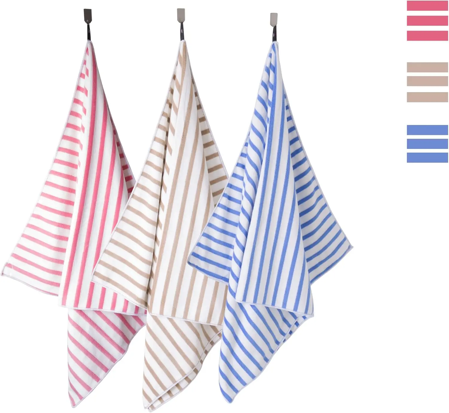 Microfiber Beach Towels, 30"x60", Large Bath Towel Cabana Stripe- Absorbent Quick Dry, No Fading, No Linting for Hair Wrap, Sauna, Pool, Sport, Yoga, Camping, Swimming