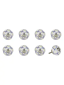 212 MAIN 1.5x1.5 in Blue & Cream Hand-Painted Floral Ceramic-Metal Drawer Pull Knobs - Set of 8, for Traditional Home Decor with Floral Theme