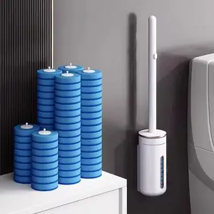 Disposable Toilet Bowl Cleaning Kit with 8 PcS Cleaner Refills Toilet Bowl Wand Holder SetBathroom Cleaning System for Sink Bathtub Drain Wash Basin Urinal Wall-Mount Scrubbing Wall-Mounted Brush