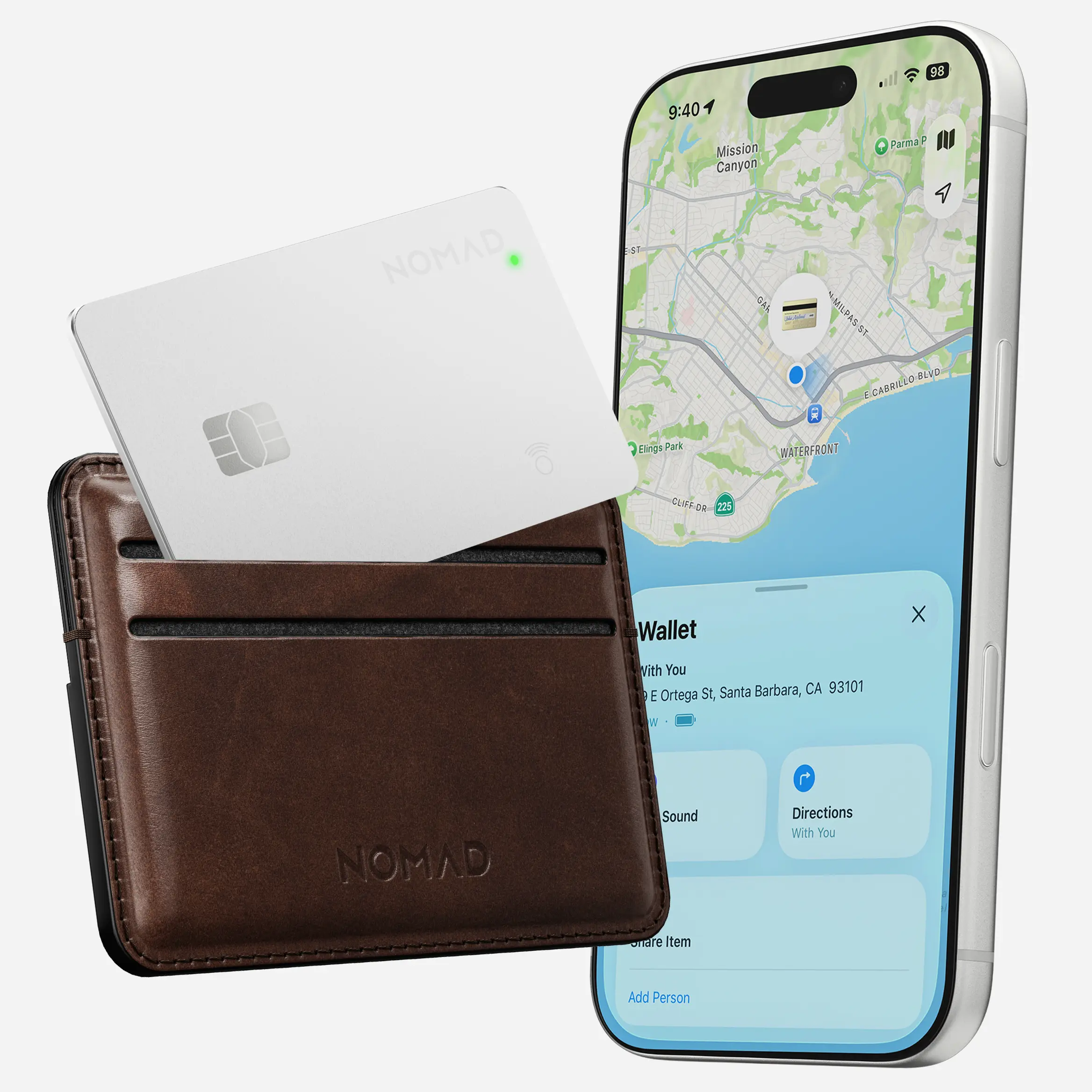 NOMAD Pro Smart Tracking Card - Chargeable Wallet-Compatible Wireless Positioning Tracker with GPS Sensor, Lithium Ion Cells, Qi Wireless Charging (White)