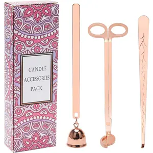 3 in 1 Candle Snuffer Set, 3P Candle Accessory Set with Candle Wick Trimmer, Candle Snuffer and Candle Wick Dipper Candle Cutter Kit for Candle Lovers with Gift Package (Rose Gold)
