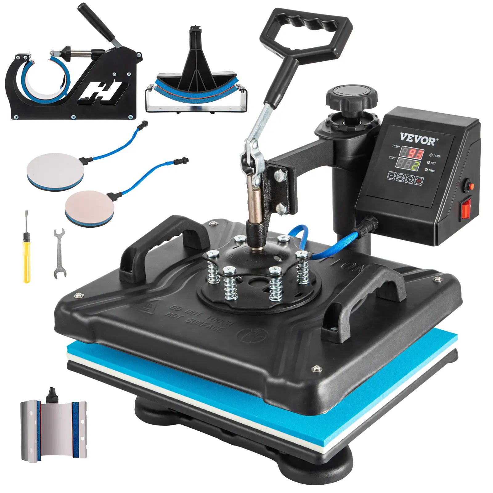 1050W 360° Swing Arm Heat Press Machine Kit Set, 12x15 in 6-in-1 Sublimation Transfer Tool with Adjustable Spring Plate, LCD Display, Thermal Insulation for DIY T-Shirts, Hats, 360° Swing Away
