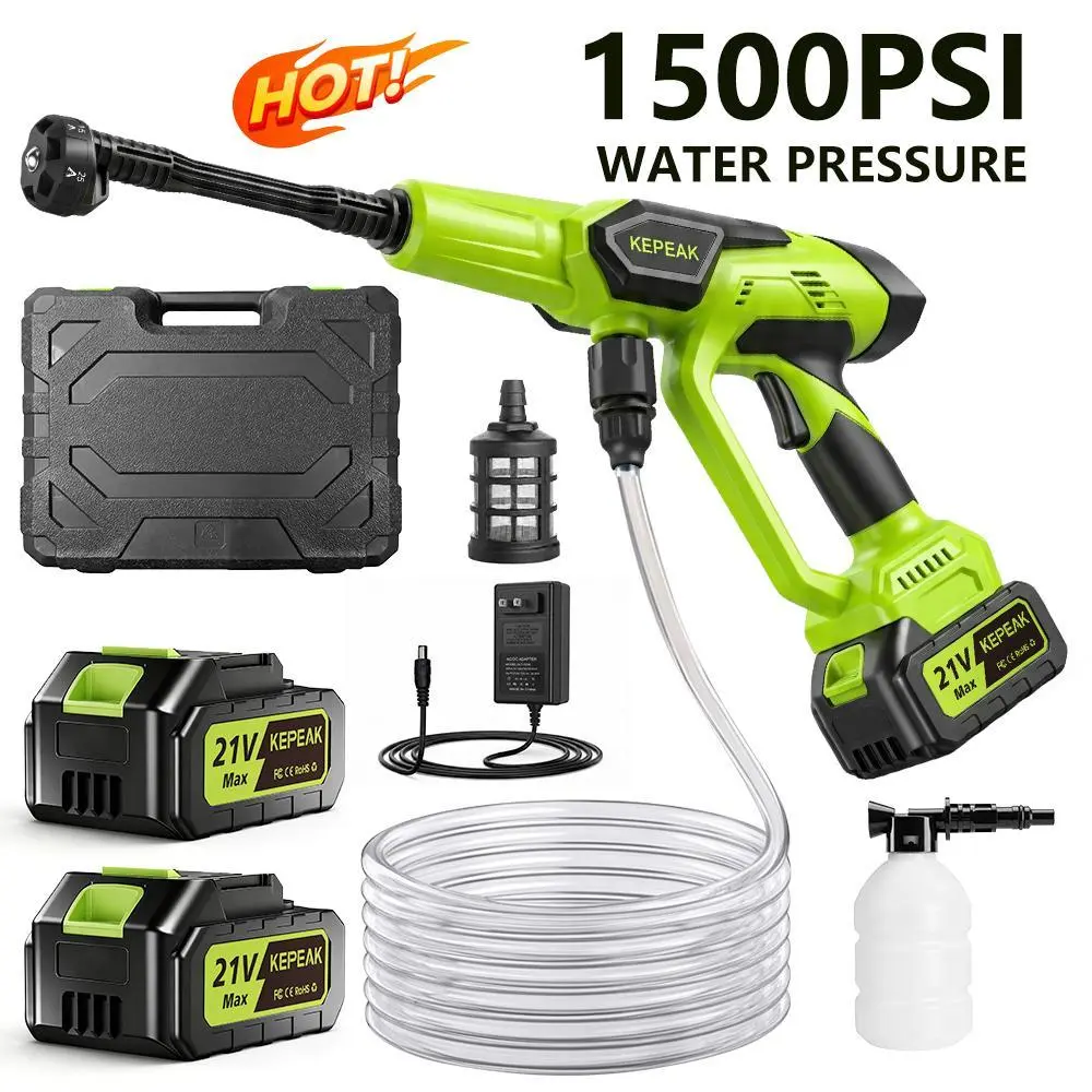 【BacktoSchool】KEPEAK Wireless High Pressure Power Washer, 1500PSI 48V 5.0Ah Cordless Rechargeable Car Wash Kit with Snowflake Foam Spray Gun, Power Washer Lance,car accessories