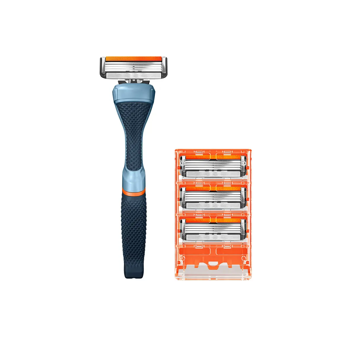 Dollar Shave Club Men's Razor Starter Bundle – Weighted Diamond Grip Handle + Classic 4-Blade Refills for Body Shaving & Hard-to-Reach Areas