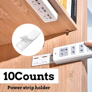10 Counts Self Adhesive Power Strip Holder, Multi-Color No-Drill Cable Management Clips for Surge Protectors & Sockets, Waterproof Adhesive Backing for Kitchen/Office
