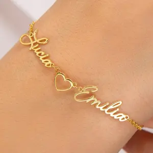 AS113 Personalized Name Bracelet For Women Two Name Bracelet with Heart Christmas Gift