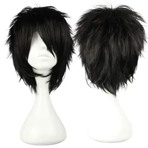 Short Black Cosplay Wig Spiky Fluffy Heat Resistant Synthetic Hair Emo Wig Snug Fit Wig