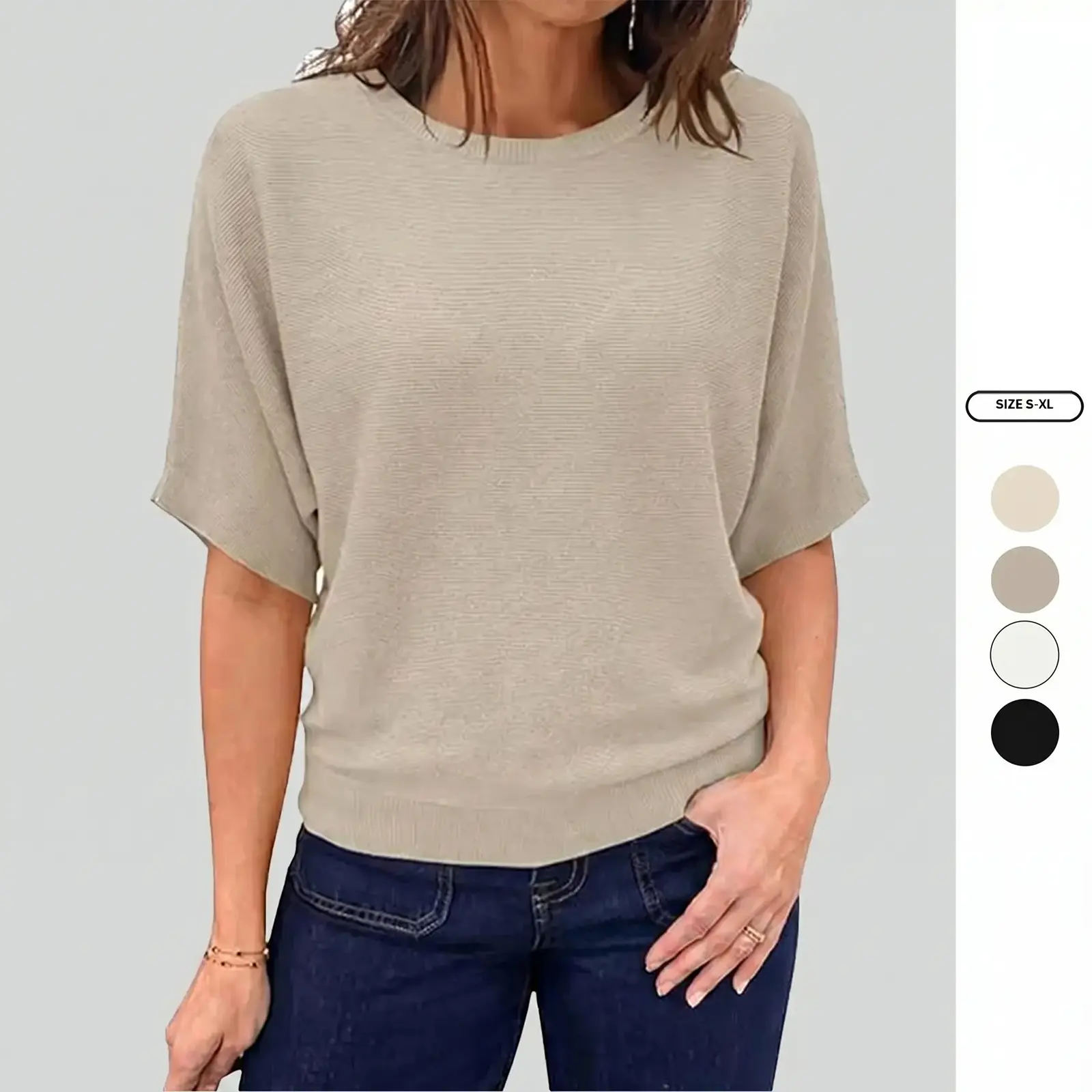 Imily Bela Womens Short Sleeve Sweater Summer Batwing Trendy Casual Boat Neck Lightweight Loose Fitting Knit Tops