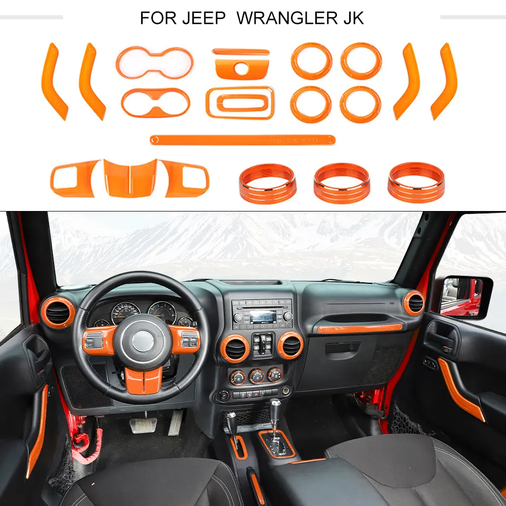Full Set Interior Decoration Trim Kit Cover for 2011-2017 Jeep Wrangler JKU 4-Door, Car Interior Accessory for Dashboard Car Door Protector, Car Interior Moulding, Interior Car Accessories