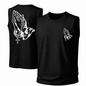 Men's Cotton Sleeveless Unisex Tank Top - Soft, Loose Round Neck Menswear Undershirt with God's Cross Print, Breathable Fabric, Casual Streetwear for Spring & Summer Outdoor Use