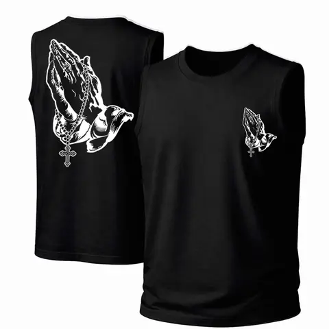 Men's Cotton Sleeveless Tank Top -Praying to the Cross of God Printed Style. This Is A Casual Item Suitable For Both Men And Women, Especially Perfect For Spring And Summer; The Cool Print And Classic Crew Neck Cut