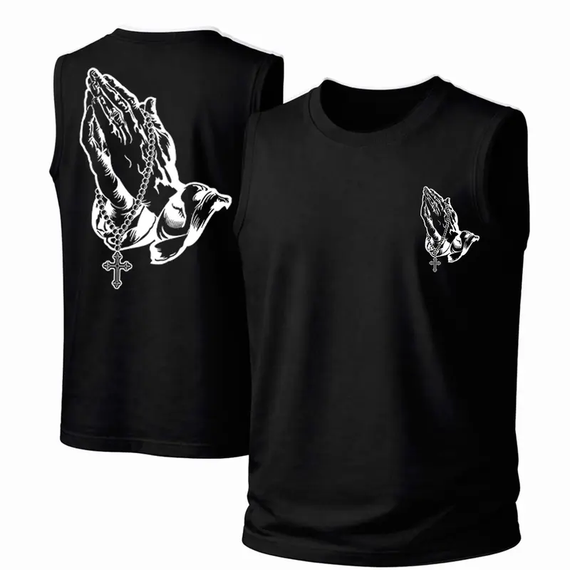 Men's Cotton Sleeveless Tank Top -Praying to the Cross of God Printed Style. This Is A Casual Item Suitable For Both Men And Women, Especially Perfect For Spring And Summer; The Cool Print And Classic Crew Neck Cut