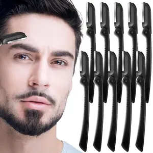 Men's Facial Folding Dermaplane Razor, 10pcs Men's Eyebrow and Facial Folding Razor, Men's Facial Epilator, Women's Eyebrow and Facial Folding Razor, Hair Removal, Shaving Set