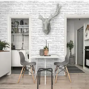 Nordic Thickened 3D Waterproof Brick Self-Adhesive Wallpaper, Faux White Brick Embossed Texture, for Bar Bedroom Accent Wall Renovation, Peel and Stick Easy Clean, Ins Style Home Decor Wall Stickers