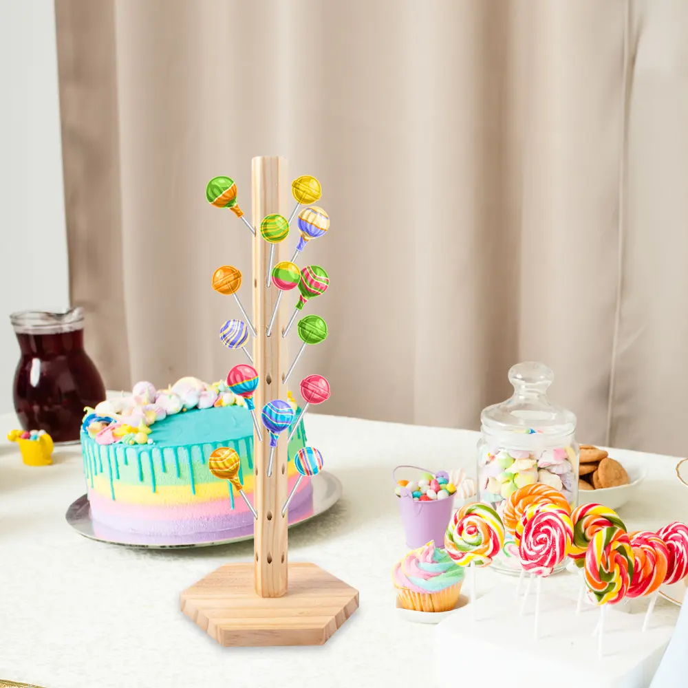 1 Set of Wooden Lollipop Holder, Natural Wood Colorful Cake Stand, Candy Table Display Dessert Display Birthday Shower Party Wedding