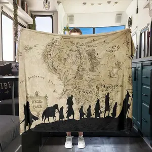 World Map Pattern Flannel Fleece Blanket, Polyester Knit Fabric, All-Season  Decor, Warm Car Interior Throw, Vintage Travel Design, Cozy Home Decor  Bedding
