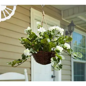 QVC Faux White Geranium Hanging Plant, Home Decorative Artificial Flower for Indoor Outdoor Home Supplies