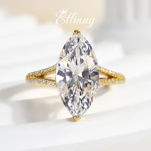 Effinny 4.0ct Split Shank Marquise Cut Golden Engagement Ring,Women's 925 Sterling Silver Promise Ring, 5A Grade Cubic Zirconia Travel Ring
