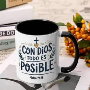 Christian Inspirational Bible Verse Beverage Mug - "Mi Casa y Yo Serviremos al Señor / Con Dios Todo Es Posible", Faith Coffee Cup, Religious Gift for Adults, Jesus Prayer Home Decor Kitchen Drinkware
