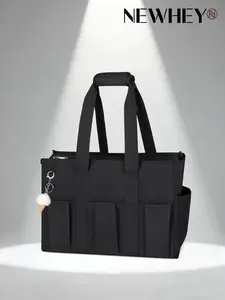 WOMEN'S MULTI-POCKET TOTE BAG WATERPROOF POLYESTER Durable Beach Tote WITH 12 ORGANIZER POCKETS FOR TRAVEL GYM, BLACK