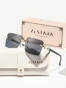 Men's Metal Large Frame Sunglasses, High-End Fashion No-Framed Sun Glasses, Cool Street Style, Lightweight Metal Frame, Durable PC Lenses, Fashion Shades