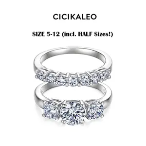 CICIKALEO 1CT Moissanite Rings for Women 3-Stone Stackable Sets Lab-Created 18K Gold Plated Wedding Band Engagement Promise Gift for Her R1 #Summervibes
