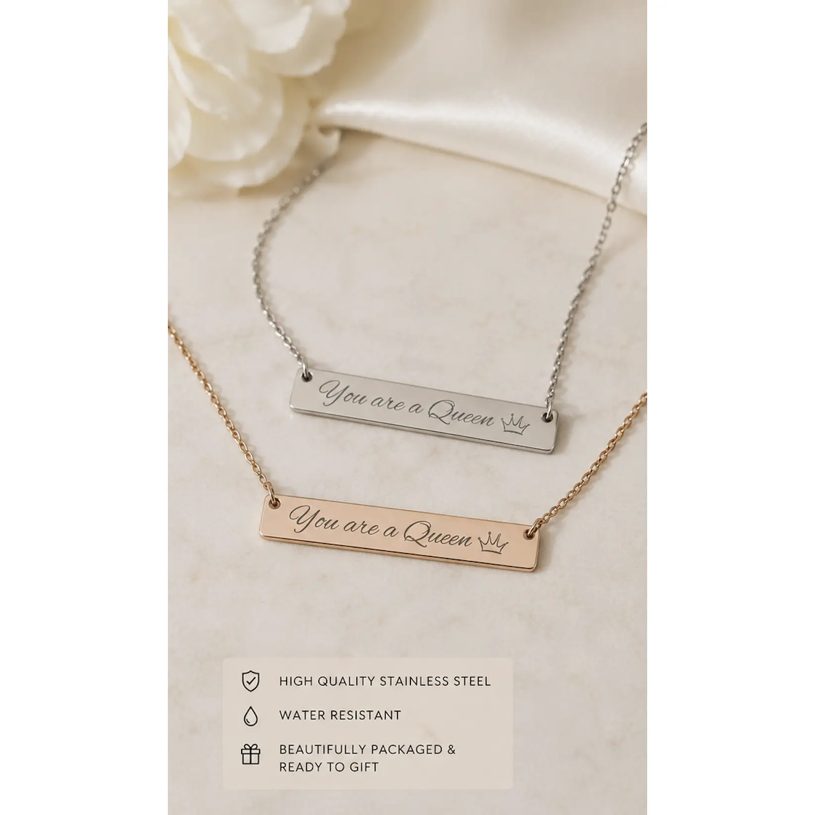 You Are a Queen | Horizontal Bar Necklace | Engraved Necklace