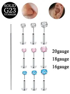 Titanium Earrings Flat Back Implant Grade Titanium Nose Stud Threadless Flat Back Earring Stud 20g 18g 16g Hypoallergenic Silver Cartilage Earrings for Women Surgical Steel Forward Helix Conch Tragus Piercing Jewelry Lip Labret Jewelry Push in
