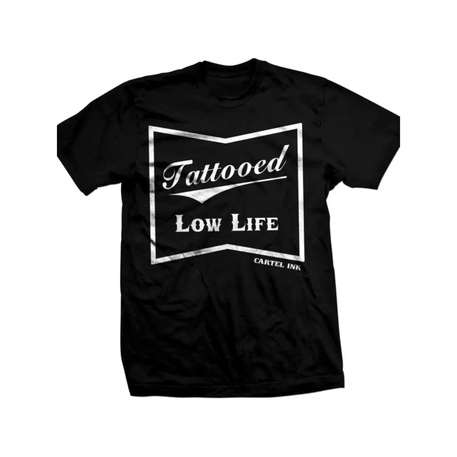 Cartel Ink Tattooed Low Life Mens Graphic Tee Casual Round Neck Short Sleeve Fitted  Top Black
