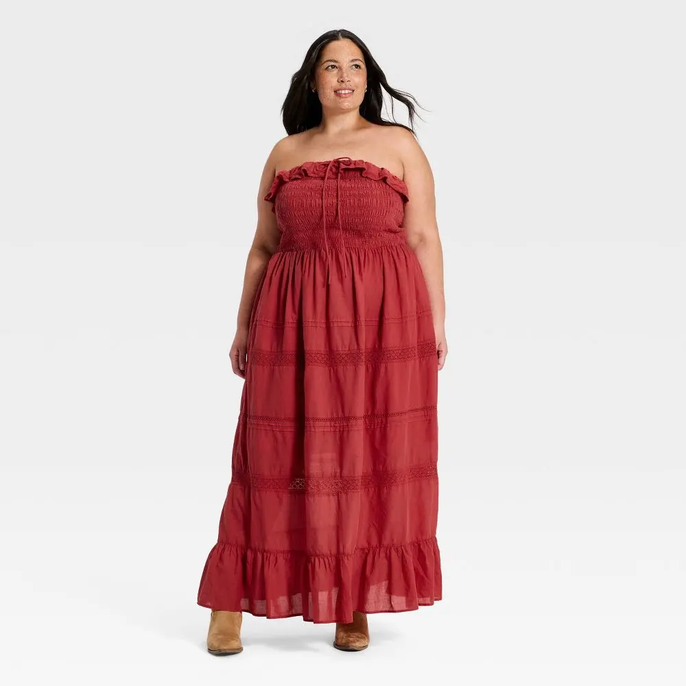 Women's Cotton Woven Smocked Ruffle Knot Sleeveless Casual Maxi Sundress - Lightweight, Comfortable Pullover Garment, Universal Fit
