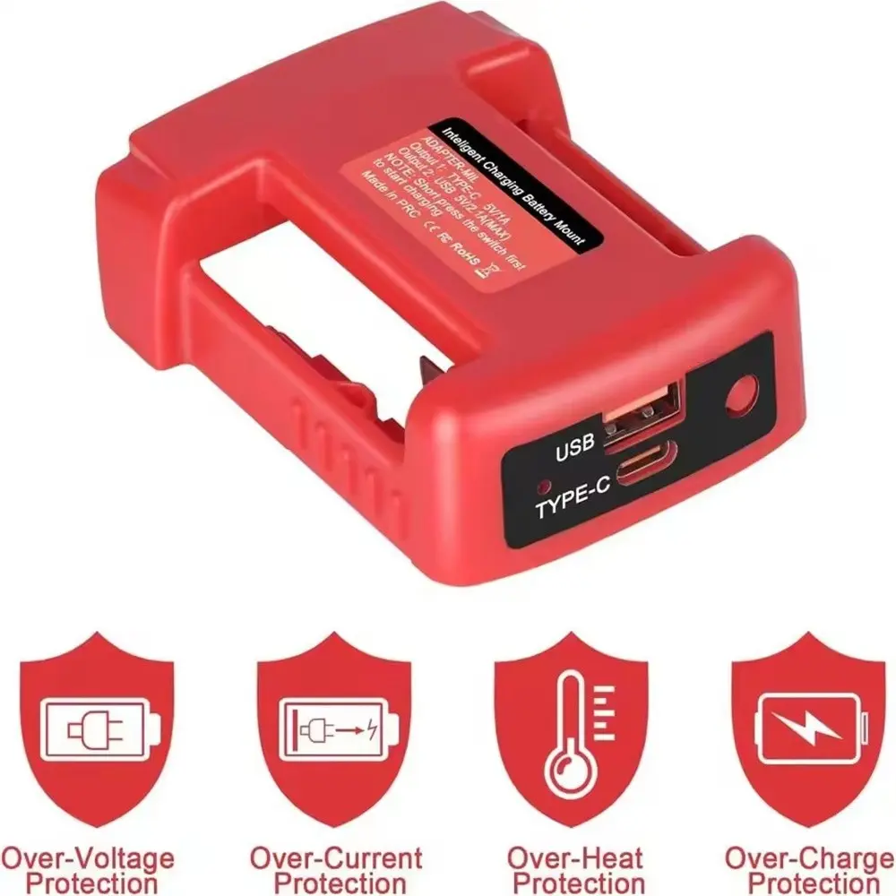 Universal 18v Lithium Ion Battery Adapter, USB Type-C Fast Charging, Compatible with Makita, Dewalt, Milwaukee Power Tools