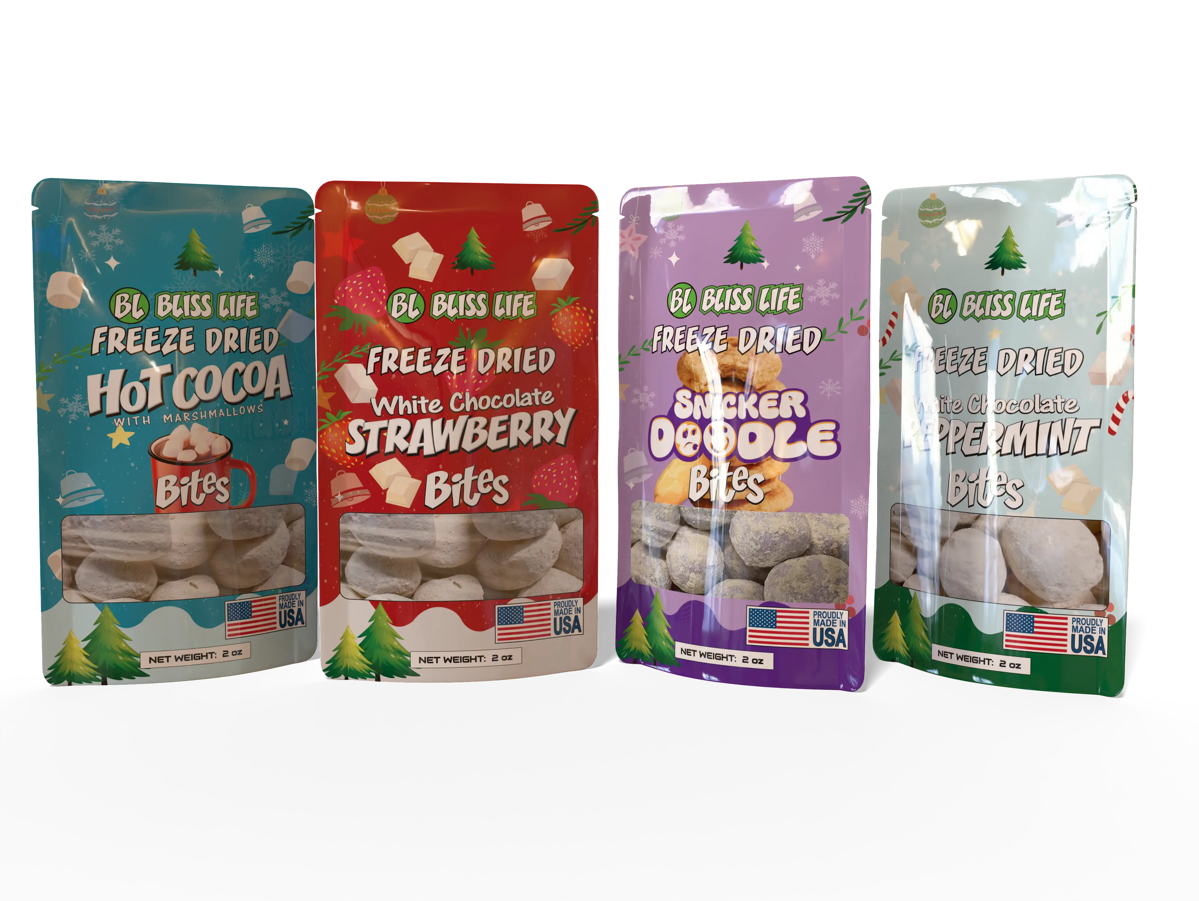 Holiday Bites - In 4 Great Flavors - Hot Cocoa W/Marshmallows, Snickerdoodle, White Chocolate Peppermint, White Chocolate Strawberry