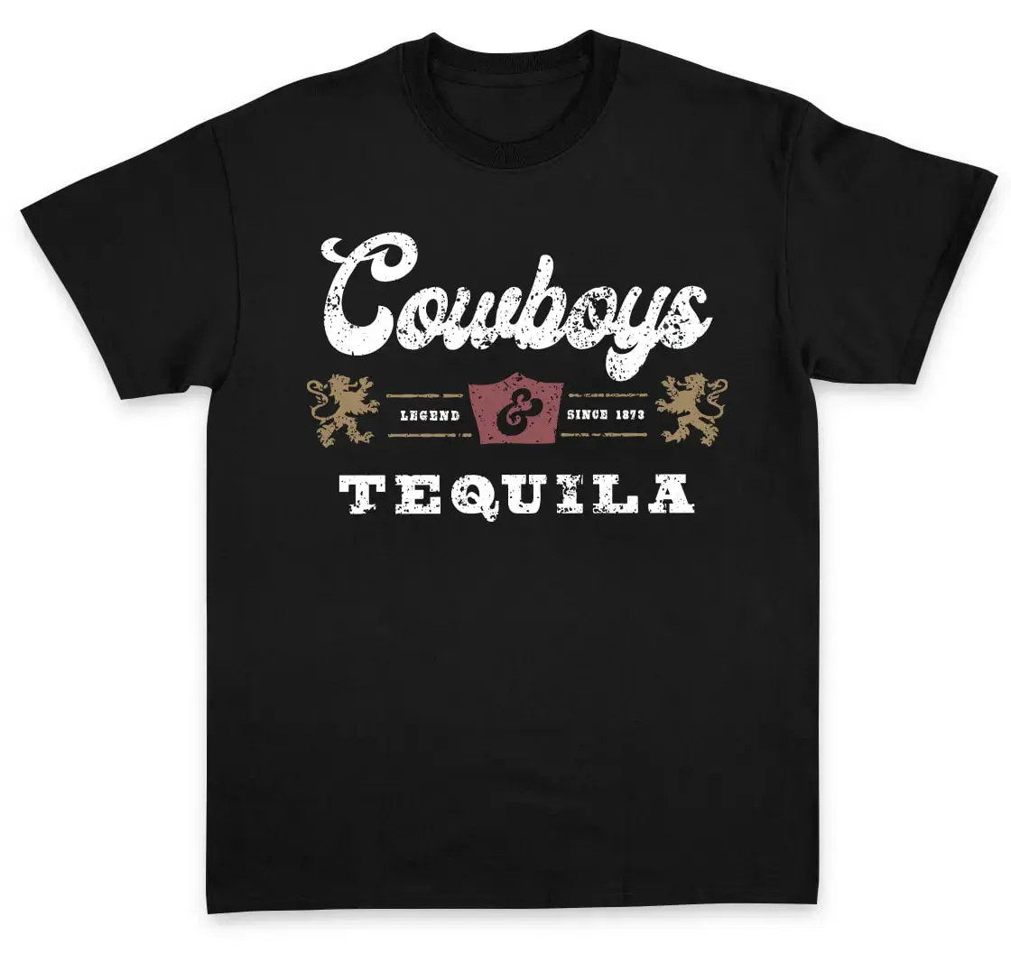 Women's Short-Sleeve Round Neck Classic Crew Cowboys & Tequila Graphic Print Cotton Tee - Vintage Western Casual Top, Natural Spandex Seamless Fabric, Slimming Fit, Ideal for Jeans & Thanksgiving Outings, Solid Colors, Athletic Wear, Digital Print, Shorts