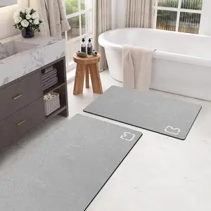 2 Piece Mat Rugs Set - Quick Dry Absorbent Diatomaceous Earth Bath Mat Non-Slip Mat with Backing, Thin Rugs Fit Door, 15.7x23.6+15.7x47.2 Inch, Grey