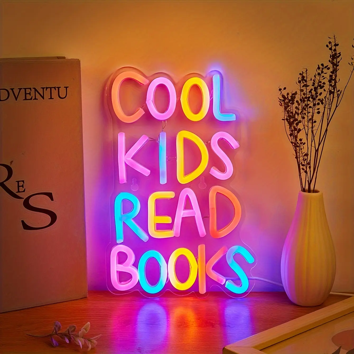 1pc Cool Kids Read Books LED Neon Sign Lamps For Festive Decoration, For Boys Girl Gifts, For Students Room Study Classroom Decoration, Powered By USB
