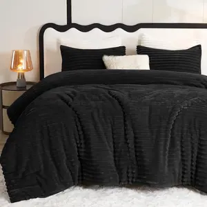 Fluffy  Comforter Set - Super Soft Faux  Black Comforter  Size, Winter Warm Fleece Bedding Set, 3 count Plush Fuzzy Bed Set (1 Shaggy Comforter, 2 Pillowcases)