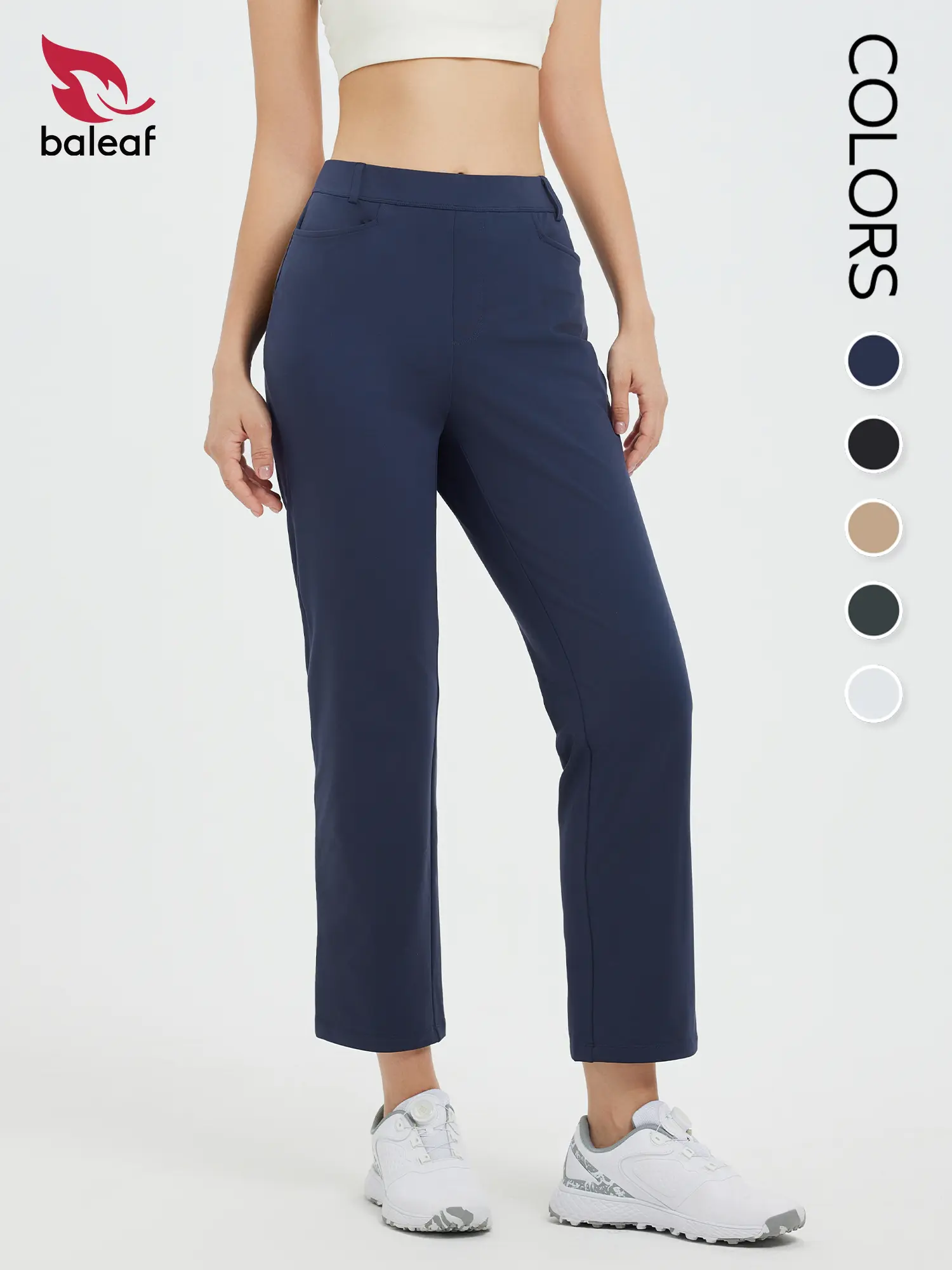 BALEAF Women's 27"/29" Winter Fleece Lined Straight Leg Business Casual Pants High Waisted Stretch Work Pants with Belt Loops Pockets Water Resistant Golf Travel Office Commuter Everyday Wear UPF 50+