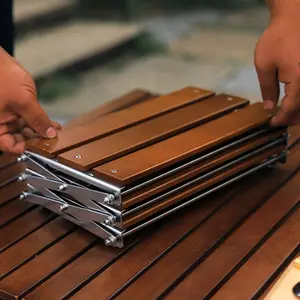Outdoor Camping Three-Level Stand Solid Wood Foldable Portable Camping Folding Table Multi-Layer Multifunctional Storage Table